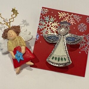 Festive Angel Ornament and Brooch Set